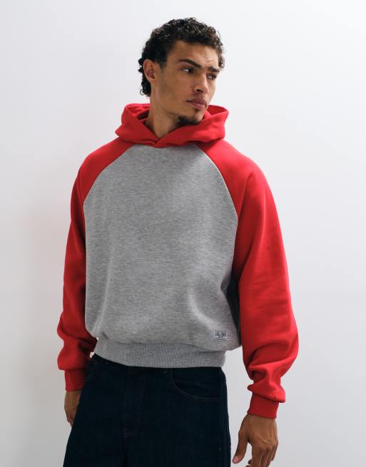 COLLUSION hoodie coupe carrée à manches raglan gris chiné et rouge, 2 de 5