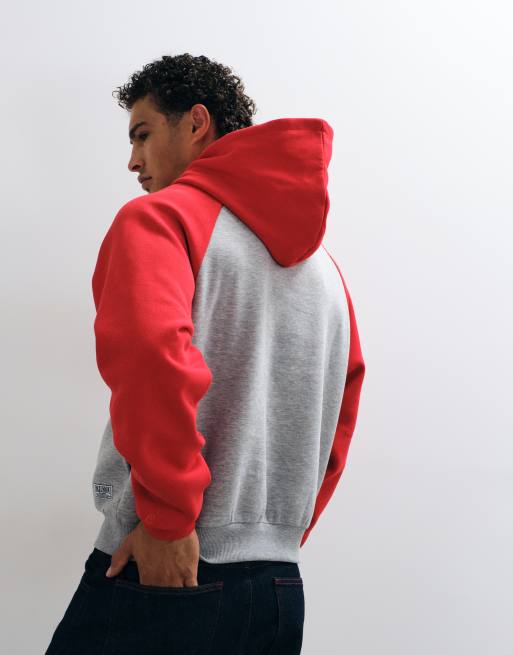 COLLUSION hoodie coupe carrée à manches raglan gris chiné et rouge, 4 de 5