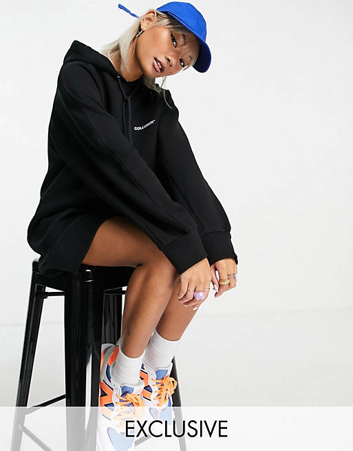 COLLUSION hoodie dress in black with brand logo