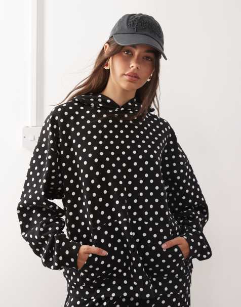 COLLUSION hoodie in black and white polka dot - view 1