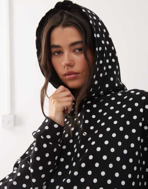 COLLUSION hoodie in black and white polka dots