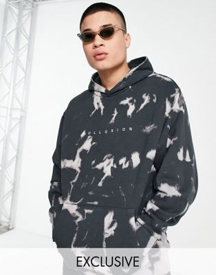 COLLUSION hoodie in black tie dye with embroidered logo co-ord