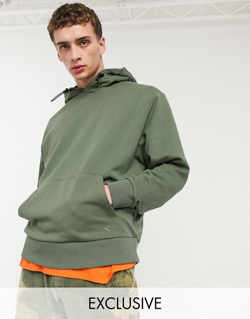 COLLUSION hoodie in khaki with toggle detail