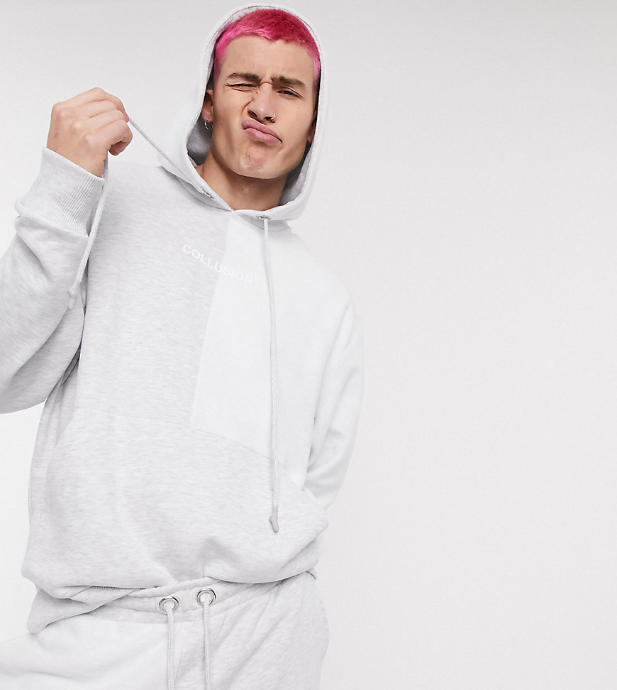 COLLUSION hoodie in reverse fabric in white marl