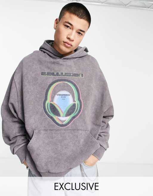 COLLUSION - Hoodie met alien-print in antraciet