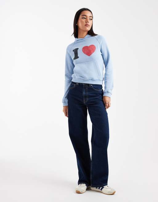 COLLUSION - Hoodie met grafische 'I Heart'-print in blauw, 4 van 4