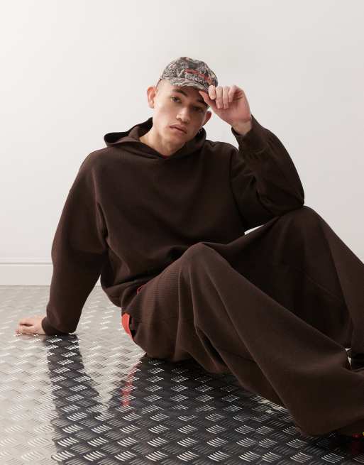 COLLUSION - Hoodie van jersey met wafelstructuur in bruin, deel van co-ord set