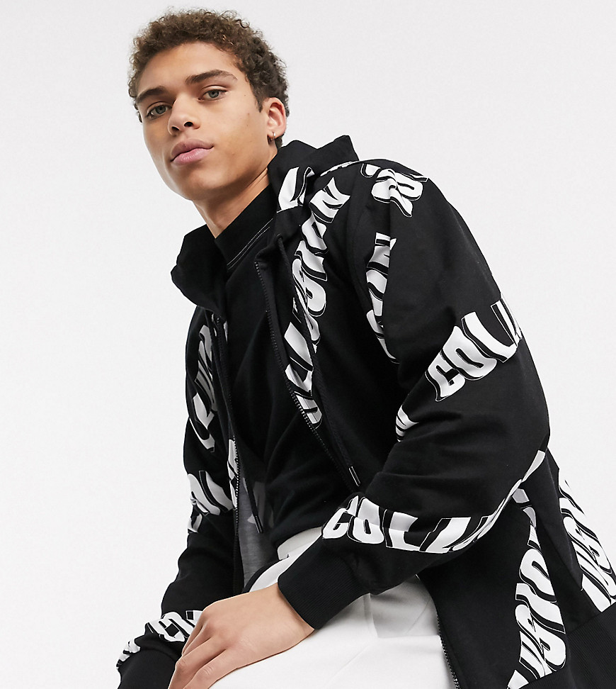 COLLUSION hoodie with all over logo print-Black