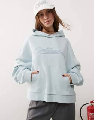 hoodie with embroidery in dusty blue