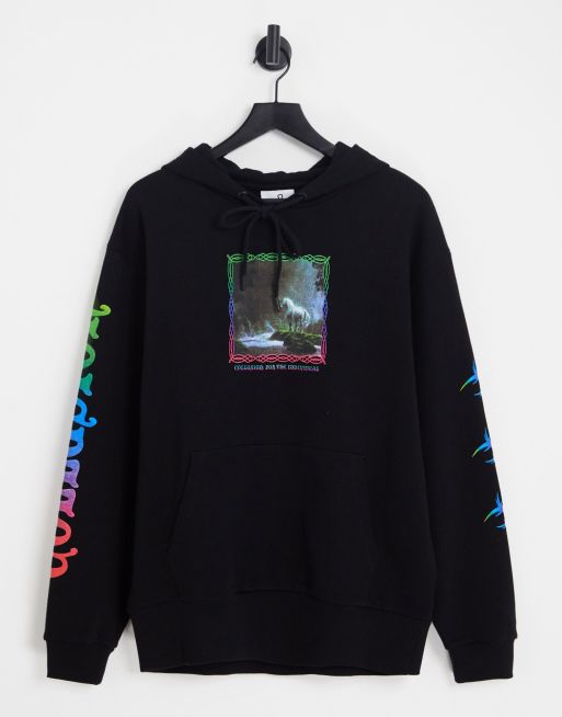 Collusion Hoodie With Fantasy Print In Black Asos