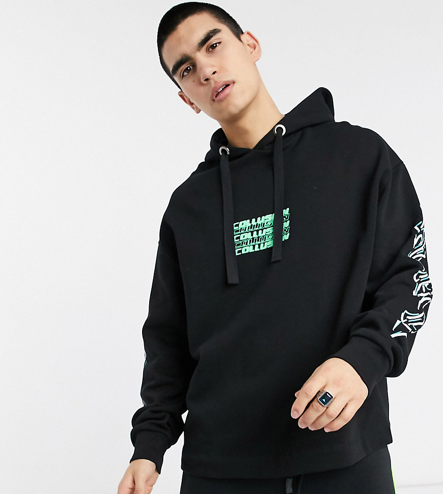 COLLUSION hoodie with front and back print in black