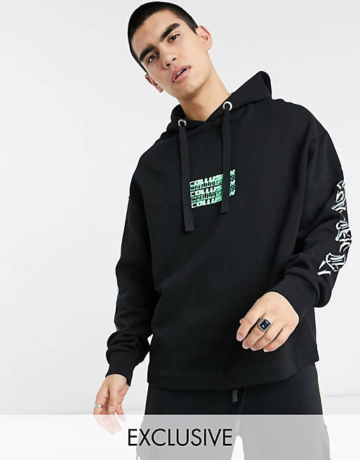 COLLUSION hoodie with front and back print in black | ASOS