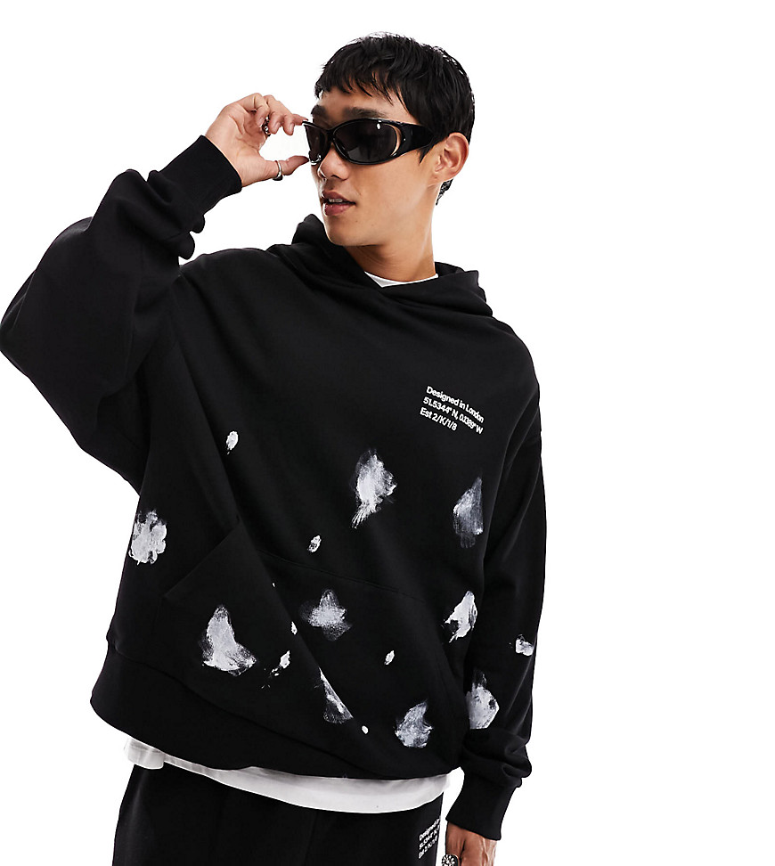 COLLUSION Hoodie with hand paint splatter in black co-ord