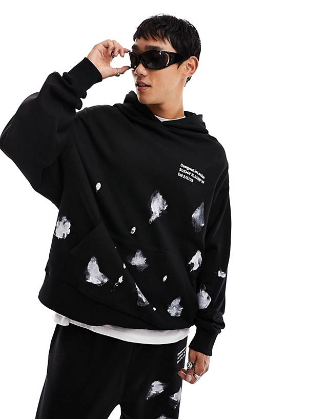 Collusion - hoodie with hand paint splatter in black co-ord