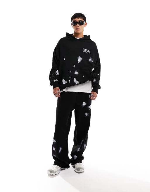 COLLUSION Hoodie with hand paint splatter in black part of a set