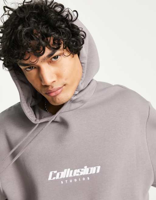 COLLUSION hoodie with logo embroidery in charcoal | ASOS