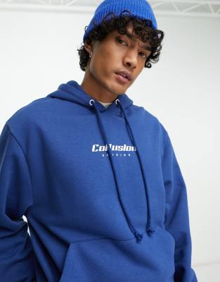 COLLUSION hoodie with logo in navy | ASOS