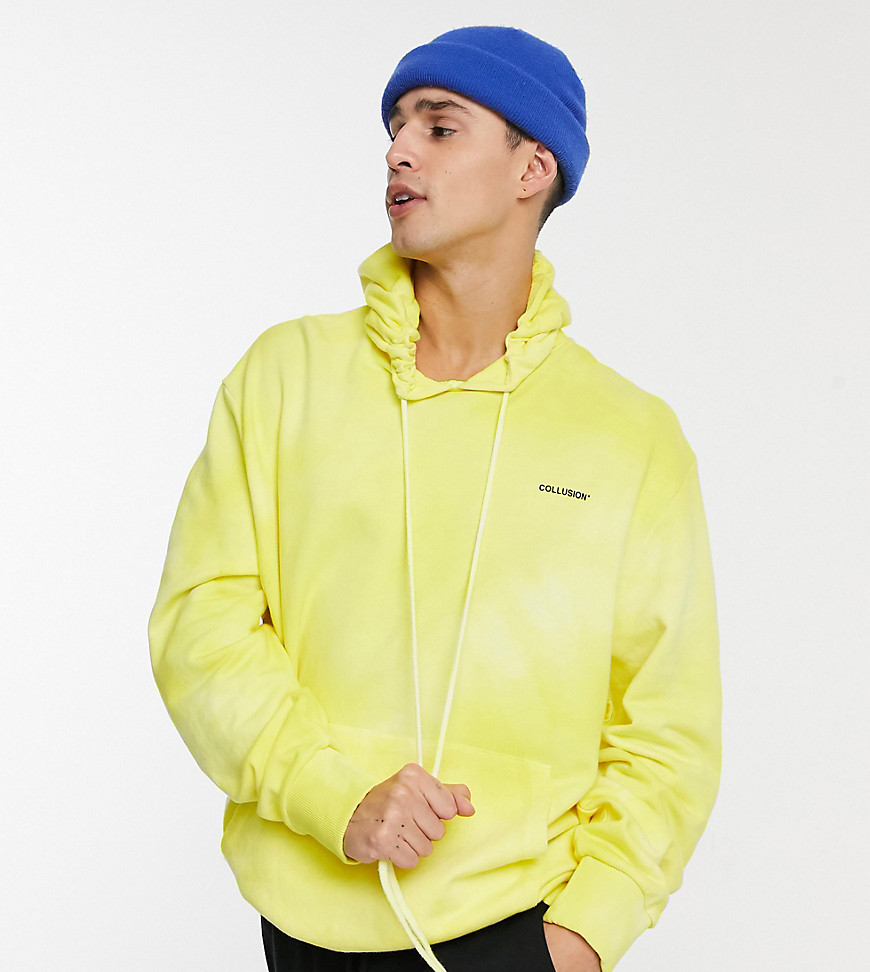 COLLUSION hoodie with logo print in yellow wash