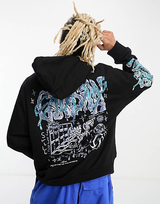 COLLUSION hoodie with metallic back print in black 