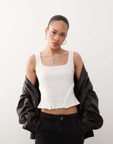 COLLUSION hook and eye detailed tank top in white - view 1