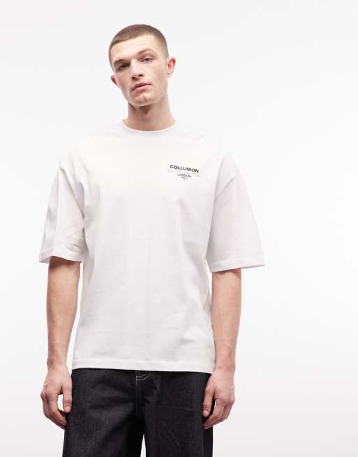 COLLUSION - Hvid oversized t-shirt med logoprint, 3 af 5