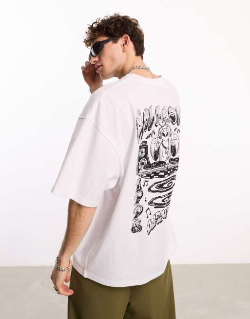 COLLUSION - Hvid skater-T-shirt med grafisk alienprint