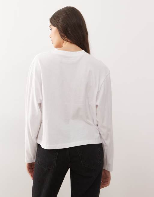 COLLUSION - Hvid T-shirt med lange ærmer i firkantet pasform, 4 af 4