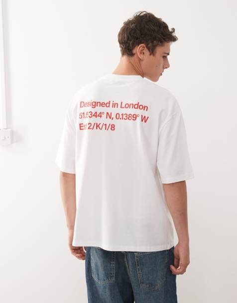 COLLUSION - Hvid T-shirt med rødt print i skater fit - view 1