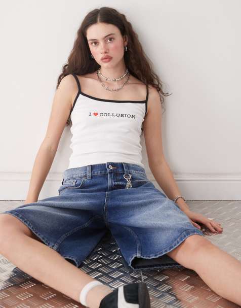 COLLUSION 'I LOVE COLLUSION' cami ribbed top in white - view 1