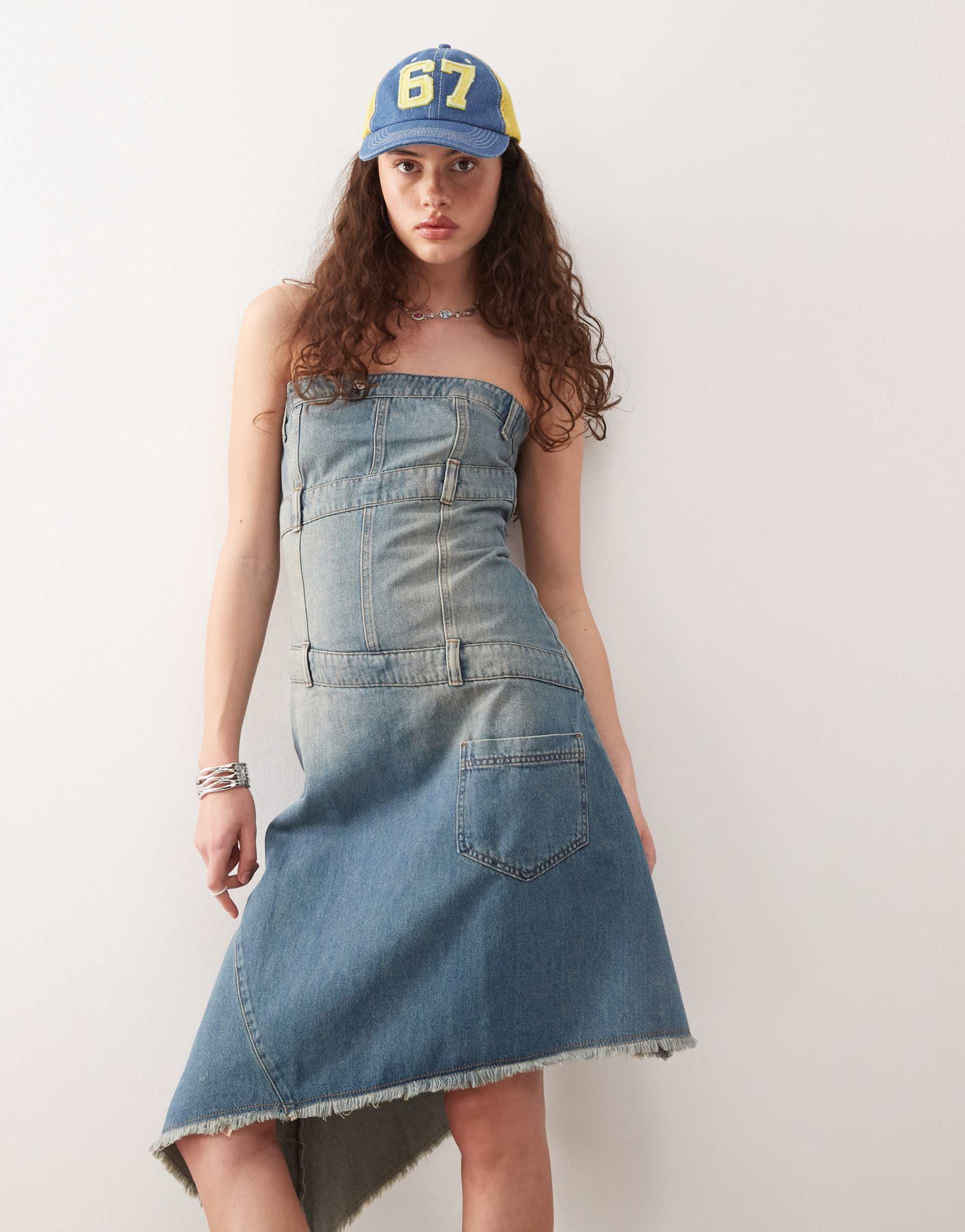 collusion iconic denim dress in vintage wash