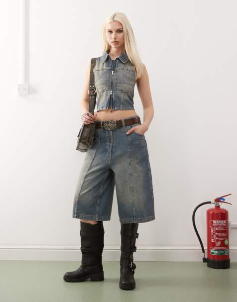 COLLUSION iconic denim jorts co-ord in vintage wash - view 1