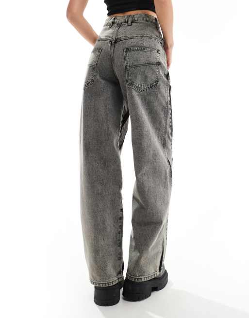 COLLUSION iconic seam detail low rise baggy jeans in acid wash