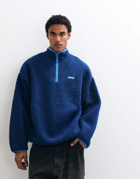 COLLUSION in pile borg con collo a imbuto e zip integrale, blu navy - view 1