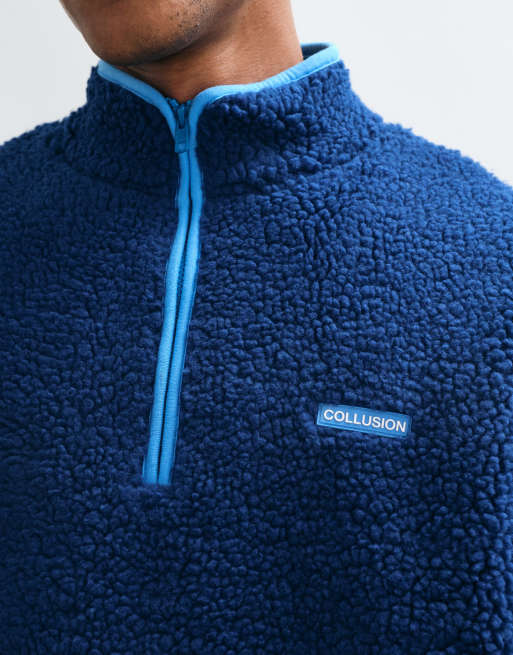 COLLUSION in pile borg con collo a imbuto e zip integrale, blu navy, 4 di 5