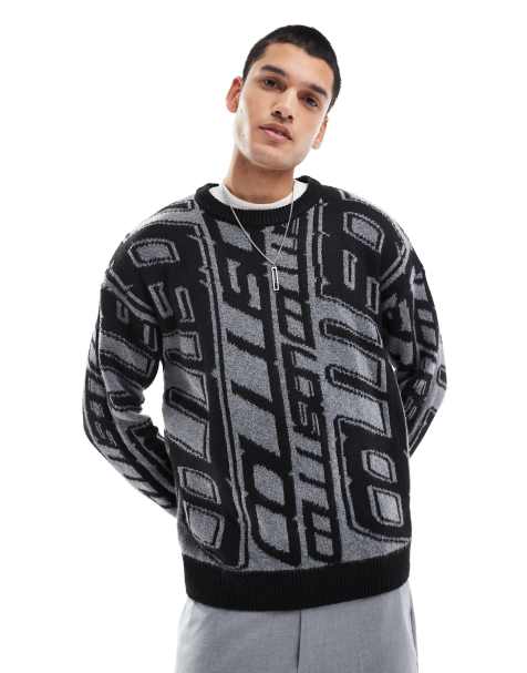 COLLUSION jacquard knit jumper in black - view 1