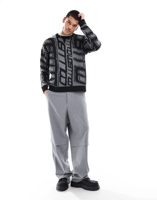 COLLUSION jacquard knit jumper in black, 3 of 4