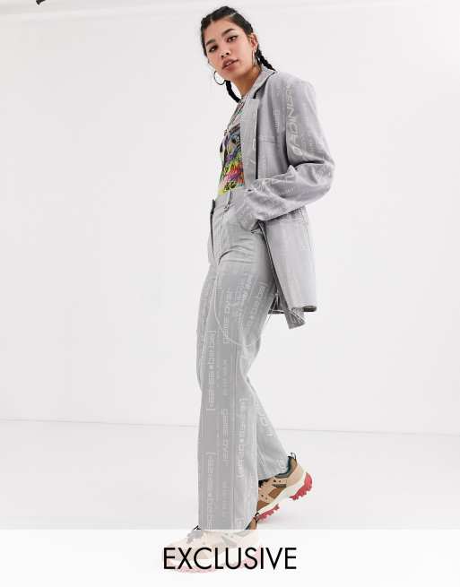 COLLUSION jacquard straight leg pants with detachable chain & blazer, 2 of 3