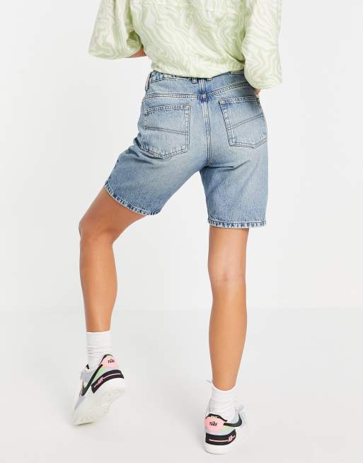 COLLUSION - Jaren 90 smalle dad short in blauw met bleekwassing, 2 van 4