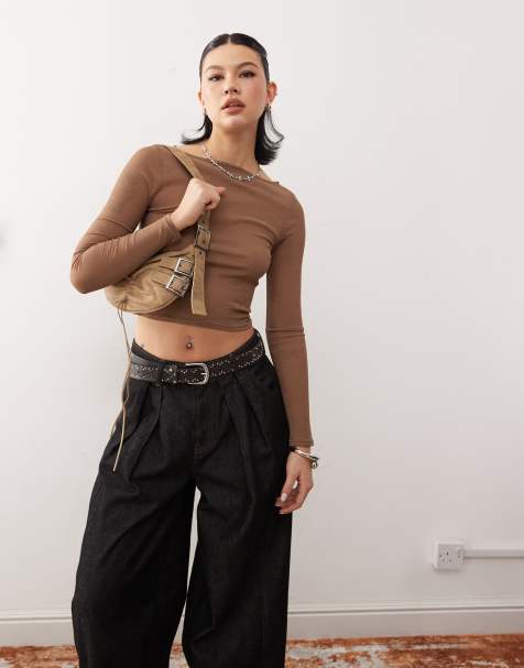 COLLUSION long sleeve top in tan