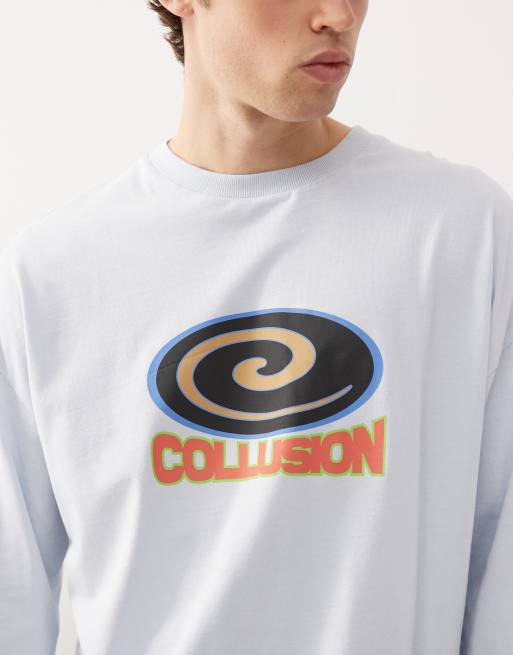 COLLUSION – Jasnoniebieski T-shirt z długimi rękawami i nadrukiem, 5 z 5