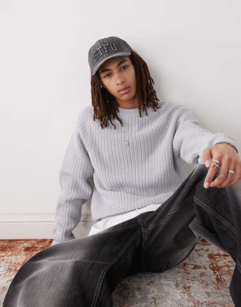 COLLUSION knitted crew neck jumper in light grey