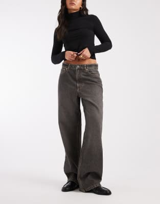Jean ample à taille mi-haute - Marron délavé-Brown W24 L26