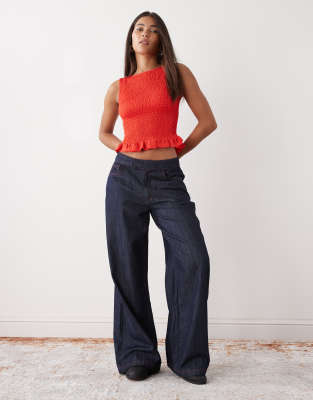 Jean ample en chambray - Brut délavé-Bleu marine 42