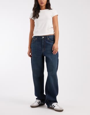 Jean coupe fantaisie à taille mi-haute - Bleu profond-Bleu marine W28 L26