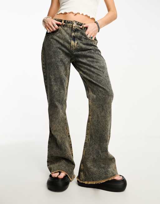 COLLUSION - Jeans a zampa taglio lungo marrone lavaggio sporco