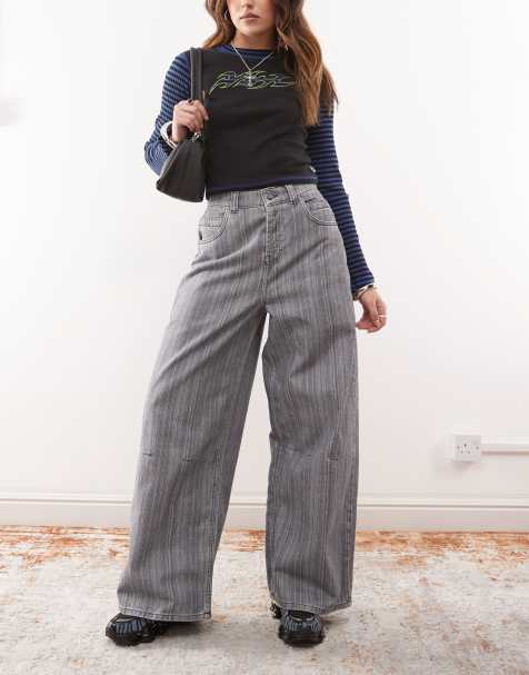 COLLUSION – Jeans in Grau mit weitem Bein und Streifen - view 1