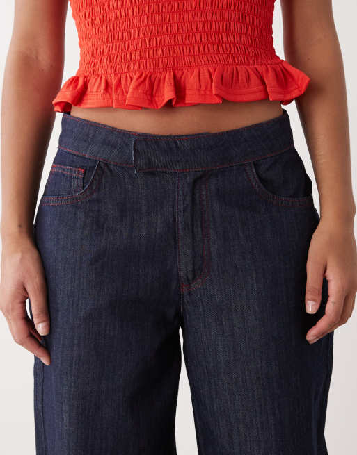 COLLUSION - Jeans med brede ben i skyllet vask i chambray-denim, 4 af 5