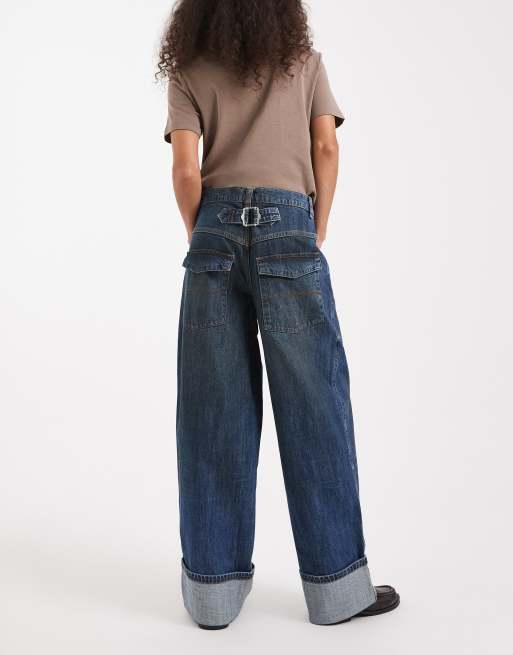 COLLUSION - Jeans met omslag in donkerblauw, 2 van 5