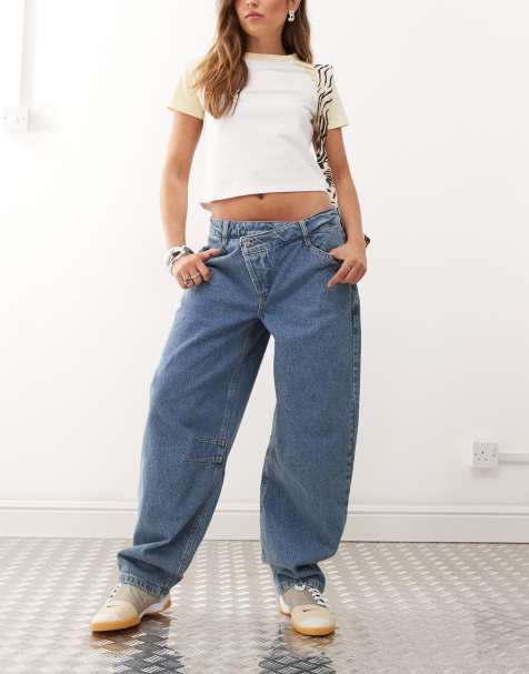 COLLUSION - Jeans met wijde bolle pijpen en ongelijke zoom in mid-wash - view 1