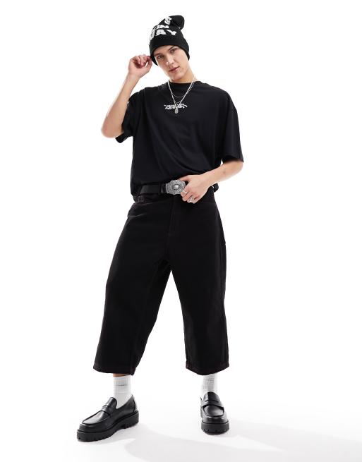 Collusion - Jeans skater a 3/4 neri con cuciture a contrasto